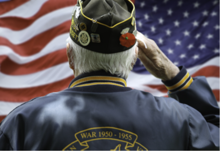 Veteran saluting American flag